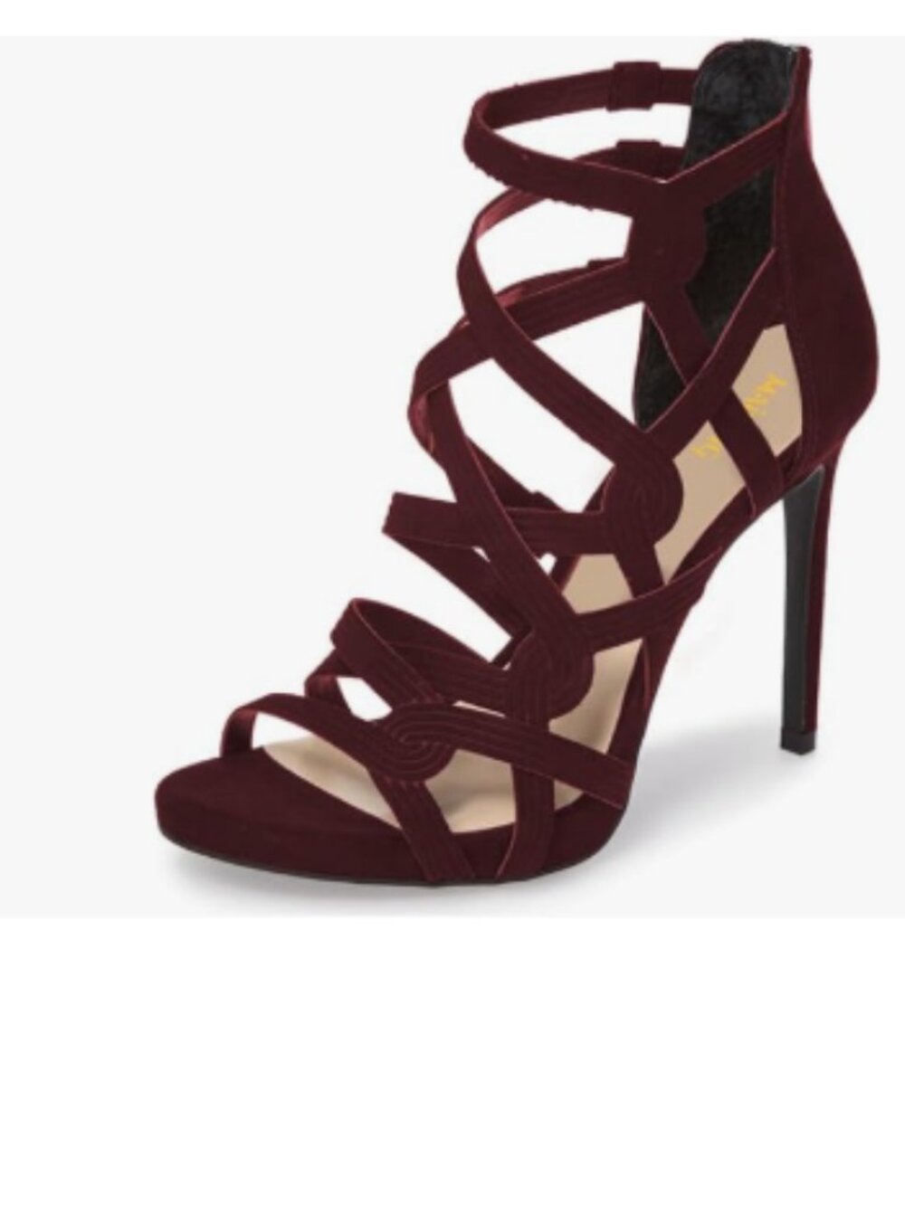 Maiyang Wine Red Open Toe Sexy Caged Sandals Back Zipper Stiletto Heel Shoes